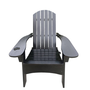 English Elm Outdoor Hardwood Adirondack Chair with Umbrella Hole Wide Seat Porch Patio Black W2297P143394