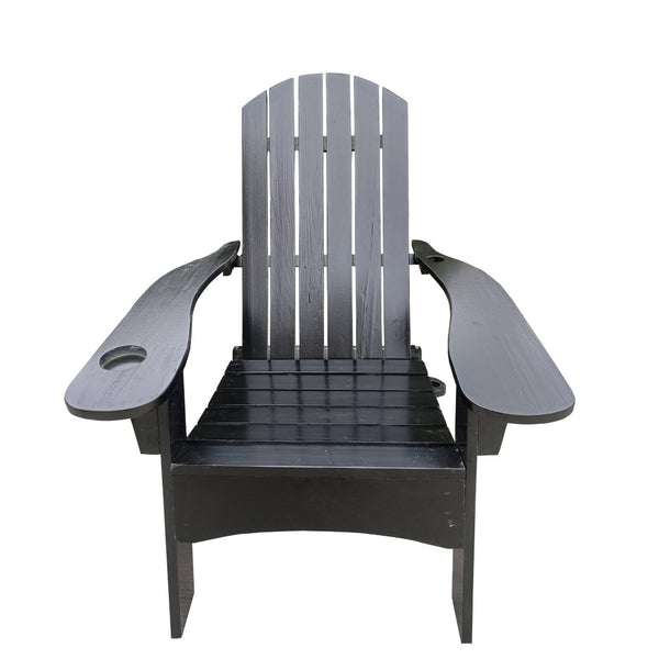 English Elm Outdoor Hardwood Adirondack Chair with Umbrella Hole Wide Seat Porch Patio Black W2297P143394