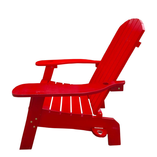 English Elm Outdoor Hardwood Adirondack Chair with Umbrella Hole Wide Seat Porch Patio Red W2297P143391