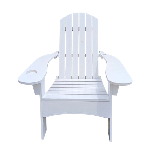 English Elm Outdoor Hardwood Adirondack Chair with Umbrella Hole Wide Seat Porch Patio White W2297P143389