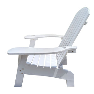 English Elm Outdoor Hardwood Adirondack Chair with Umbrella Hole Wide Seat Porch Patio White W2297P143389
