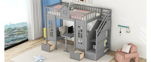 English Elm Twin-over-twin Bunk Bed Convertible Lower Desk Solid Pine Kids Bedroom Space Saver Gray LT000681AAE-1