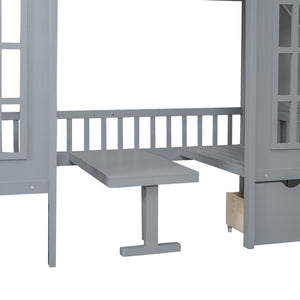 English Elm Twin-over-twin Bunk Bed Convertible Lower Desk Solid Pine Kids Bedroom Space Saver Gray LT000681AAE-1