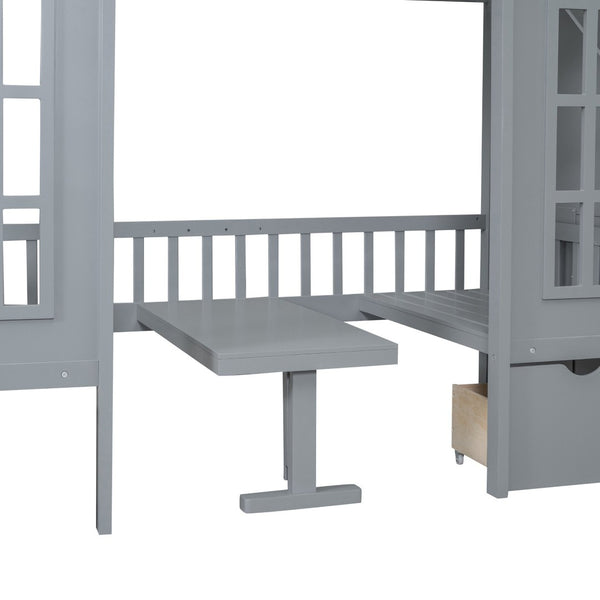 English Elm Twin-over-twin Bunk Bed Convertible Lower Desk Solid Pine Kids Bedroom Space Saver Gray LT000681AAE-1