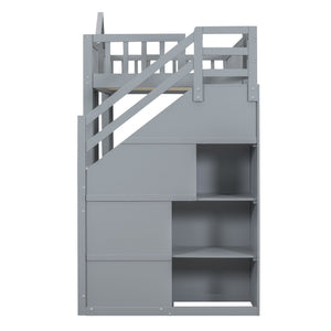 English Elm Twin-over-twin Bunk Bed Convertible Lower Desk Solid Pine Kids Bedroom Space Saver Gray LT000681AAE-1