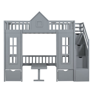 English Elm Twin-over-twin Bunk Bed Convertible Lower Desk Solid Pine Kids Bedroom Space Saver Gray LT000681AAE-1