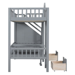 English Elm Twin-over-twin Bunk Bed Convertible Lower Desk Solid Pine Kids Bedroom Space Saver Gray LT000681AAE-1