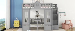 English Elm Twin-over-twin Bunk Bed Convertible Lower Desk Solid Pine Kids Bedroom Space Saver Gray LT000681AAE-1
