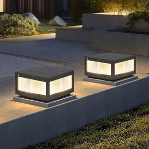 English Elm 12" Black Solar Powered Led Post Cap Light - Modern Outdoor Accent For Decks, Patios & Pathways (2-Pack) W1340133327