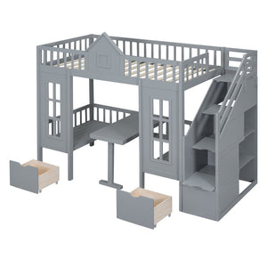 English Elm Twin-over-twin Bunk Bed Convertible Lower Desk Solid Pine Kids Bedroom Space Saver Gray LT000681AAE-1