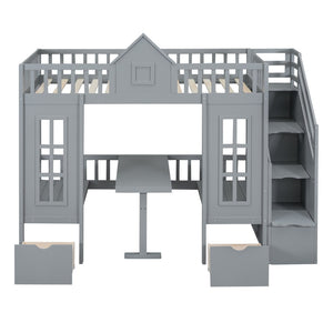 English Elm Twin-over-twin Bunk Bed Convertible Lower Desk Solid Pine Kids Bedroom Space Saver Gray LT000681AAE-1