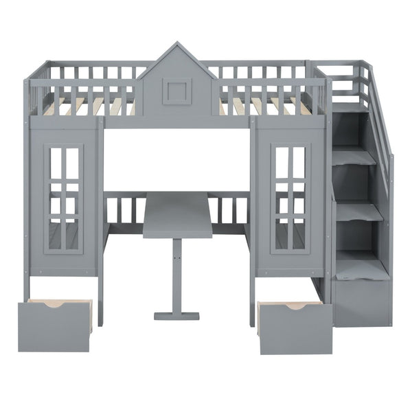 English Elm Twin-over-twin Bunk Bed Convertible Lower Desk Solid Pine Kids Bedroom Space Saver Gray LT000681AAE-1