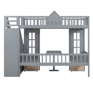 English Elm Twin-over-twin Bunk Bed Convertible Lower Desk Solid Pine Kids Bedroom Space Saver Gray LT000681AAE-1