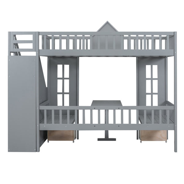 English Elm Twin-over-twin Bunk Bed Convertible Lower Desk Solid Pine Kids Bedroom Space Saver Gray LT000681AAE-1