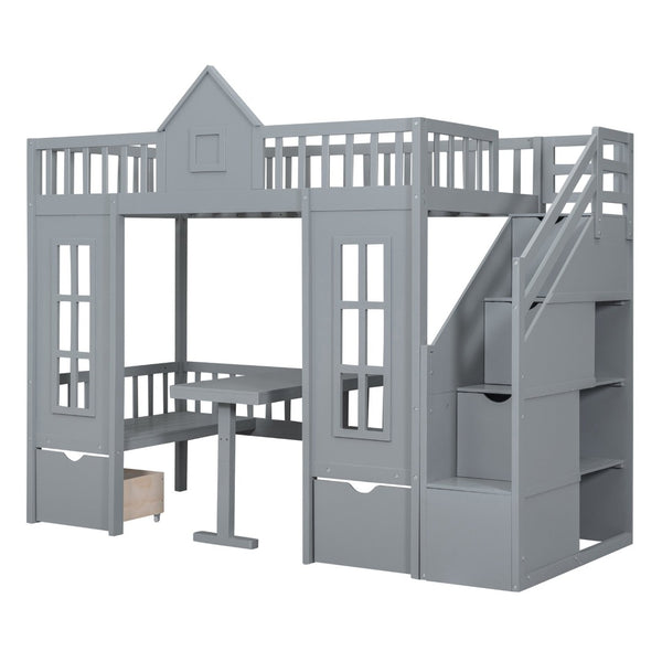 English Elm Twin-over-twin Bunk Bed Convertible Lower Desk Solid Pine Kids Bedroom Space Saver Gray LT000681AAE-1