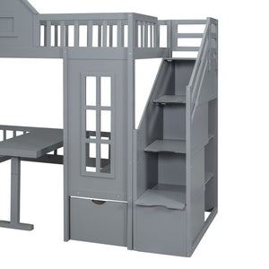 English Elm Twin-over-twin Bunk Bed Convertible Lower Desk Solid Pine Kids Bedroom Space Saver Gray LT000681AAE-1