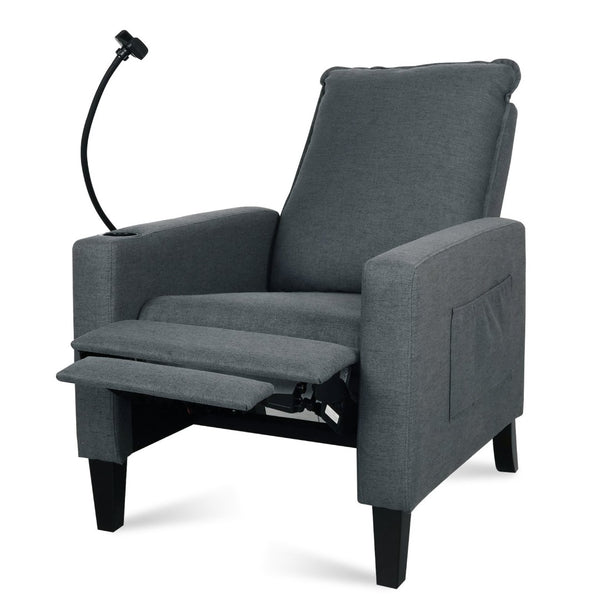 English Elm Recliner Chair with Phone Holder Cup Storage Push Back Fabric Seat for Living Room Grey W680131614