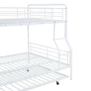 English Elm Full XL Over Queen Metal Bunk Bed with Twin Trundle, Chrome-Finish Iron Frame, Sturdy Space-Saver White SF000026AAK