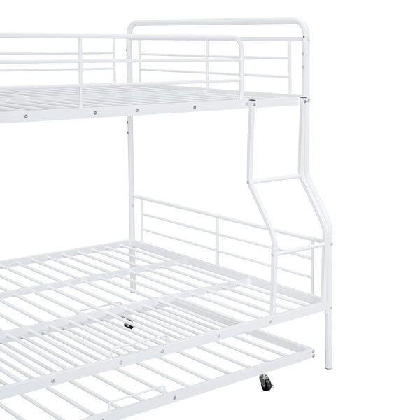 English Elm Full XL Over Queen Metal Bunk Bed with Twin Trundle, Chrome-Finish Iron Frame, Sturdy Space-Saver White SF000026AAK