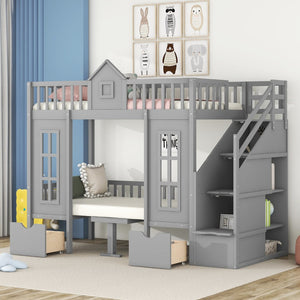 English Elm Twin-over-twin Bunk Bed Convertible Lower Desk Solid Pine Kids Bedroom Space Saver Gray LT000681AAE-1