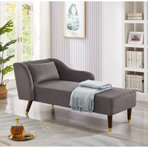English Elm Modern Chaise Lounge Velvet Upholstery with Solid Wood Frame, Foam Cushion Comfort & Toss Pillow Accents Grey W1097124939