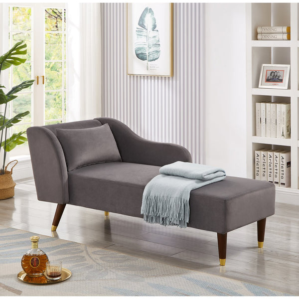 English Elm Modern Chaise Lounge Velvet Upholstery with Solid Wood Frame, Foam Cushion Comfort & Toss Pillow Accents Grey W1097124939