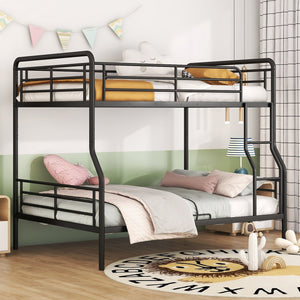English Elm Full Full XL Over Queen Metal Bunk Bed with Chrome-Finish Iron Frame, Sturdy Space-Saving Design for Teens and Guests Black SF000025AAB