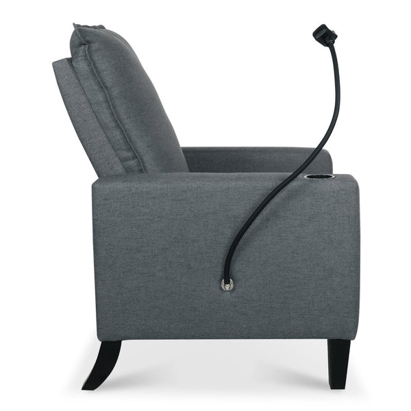 English Elm Recliner Chair with Phone Holder Cup Storage Push Back Fabric Seat for Living Room Grey W680131614