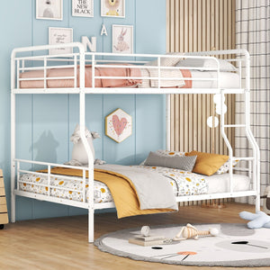 English Elm Full Full XL Over Queen Metal Bunk Bed with Chrome-Finish Iron Frame, Sturdy Space-Saving Design for Teens and Guests White SF000025AAK