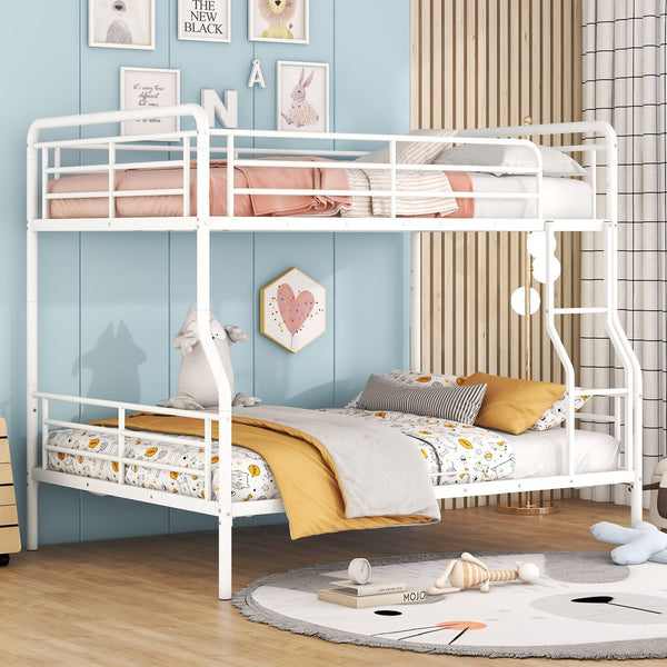 English Elm Full Full XL Over Queen Metal Bunk Bed with Chrome-Finish Iron Frame, Sturdy Space-Saving Design for Teens and Guests White SF000025AAK