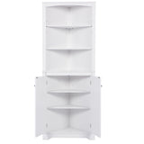 English Elm White Bathroom Storage Corner Cabinet With Adjustable Shelves and Doors, Multi-Functional Tall Storage Cabinet For Kitchen, Living Room Or Entryway, Mdf Board