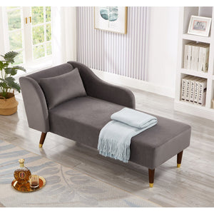 English Elm Modern Chaise Lounge Velvet Upholstery with Solid Wood Frame, Foam Cushion Comfort & Toss Pillow Accents Grey W1097124939