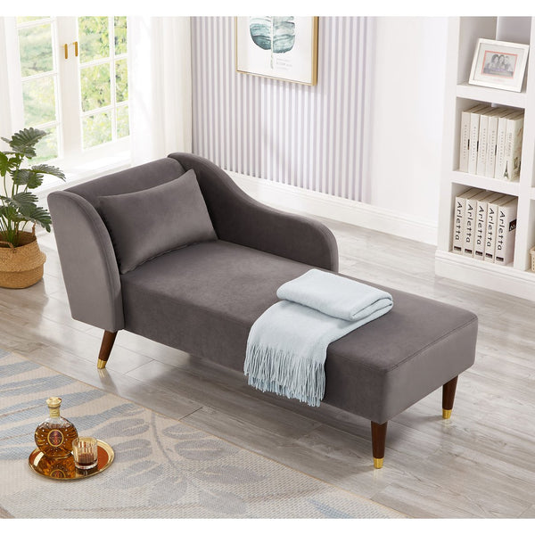 English Elm Modern Chaise Lounge Velvet Upholstery with Solid Wood Frame, Foam Cushion Comfort & Toss Pillow Accents Grey W1097124939