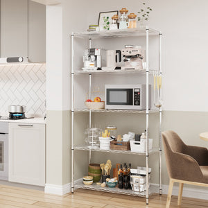 English Elm 5 Heavy-Duty Steel 5-Tier Shelving Unit for Home, Garage & Warehouse — Adjustable, Durable Storage Organizer Chrome W1550131997