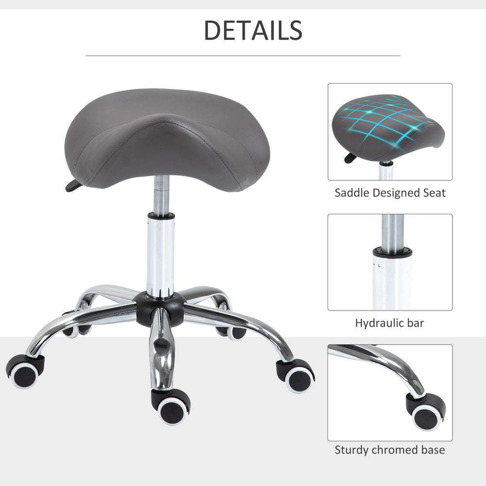 English Elm Ergonomic PU Saddle Stool Grey – Height Adjustable 19.5–24" Hydraulic Swivel with Casters, Durable Steel Base W2225141031