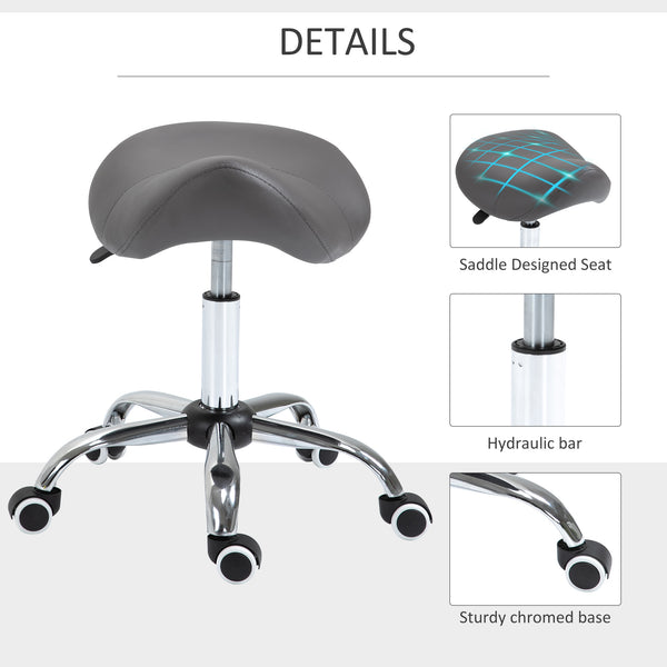 English Elm Ergonomic PU Saddle Stool Grey – Height Adjustable 19.5–24" Hydraulic Swivel with Casters, Durable Steel Base W2225141031