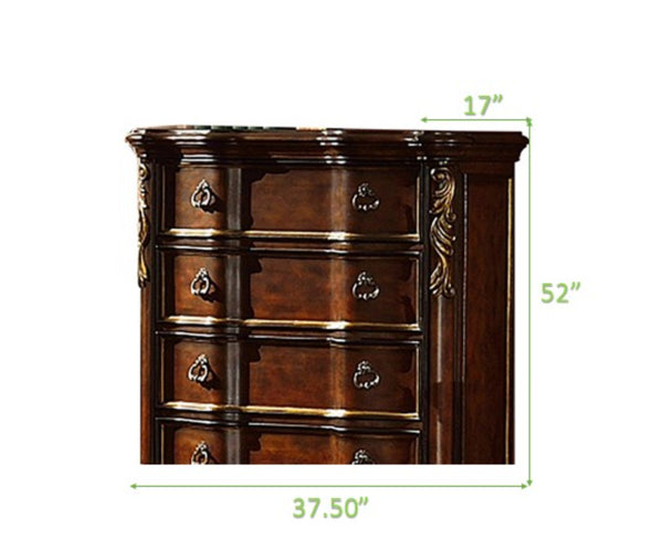 English Elm Traditional 5-Drawer Wood Chest in Dark Walnut Finish — Timeless Craftsmanship, Spacious Bedroom Storage 808857603425