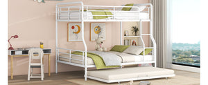 English Elm Full XL Over Queen Metal Bunk Bed with Twin Trundle, Chrome-Finish Iron Frame, Sturdy Space-Saver White SF000026AAK