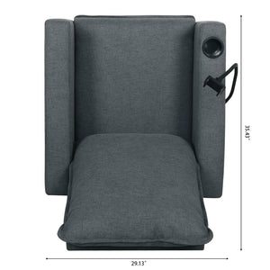 English Elm Recliner Chair with Phone Holder Cup Storage Push Back Fabric Seat for Living Room Grey W680131614