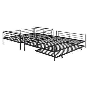 English Elm Full XL Over Queen Metal Bunk Bed with Twin Trundle, Chrome-Finish Iron Frame, Sturdy Space-Saver Black SF000026AAB