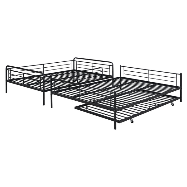 English Elm Full XL Over Queen Metal Bunk Bed with Twin Trundle, Chrome-Finish Iron Frame, Sturdy Space-Saver Black SF000026AAB