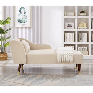 English Elm Modern Chaise Lounge Velvet Upholstery with Solid Wood Frame, Foam Cushion Comfort & Toss Pillow Accents Beige W1097124938