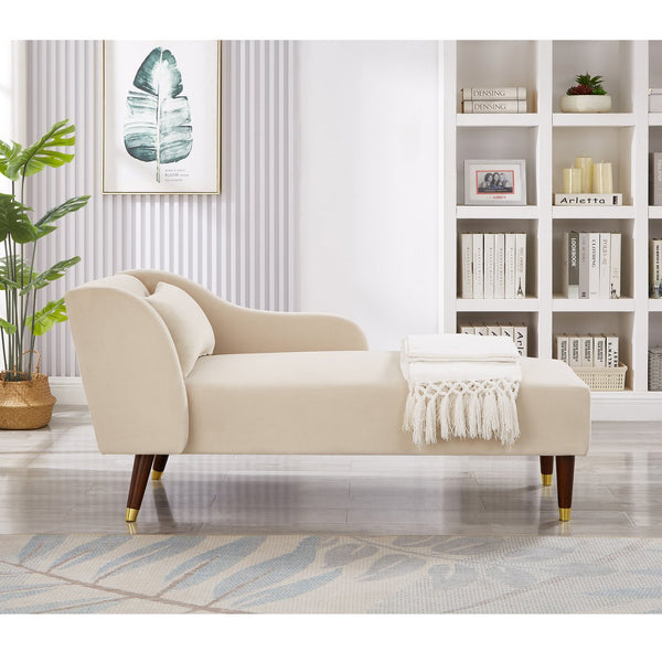 English Elm Modern Chaise Lounge Velvet Upholstery with Solid Wood Frame, Foam Cushion Comfort & Toss Pillow Accents Beige W1097124938