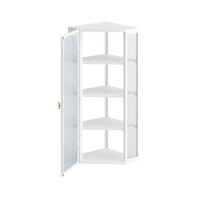 English Elm Glass Ribbed Glass Door Corner Cabinet Wall Mounted 4-Tier Storage White Modern Dust-Resistant 22"L x 41"H W757130160