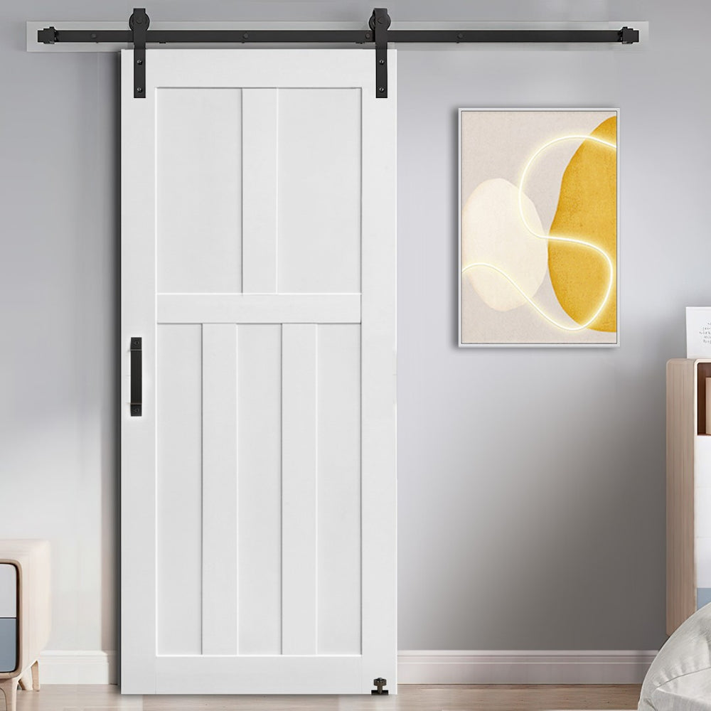English Elm Crazy Elf Triple Primed Barn Door Slab with Sliding Hardware Kit for Modern Interiors W936S00024