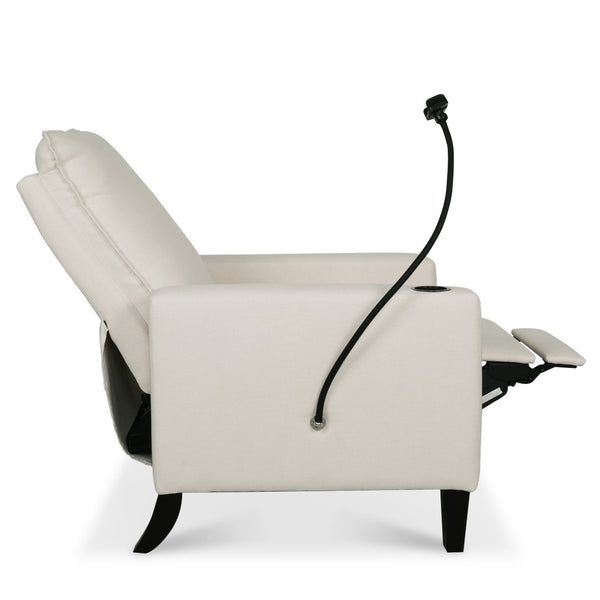 English Elm Recliner Chair with Phone Holder Cup Storage Push Back Fabric Seat for Living Room Beige W680131613