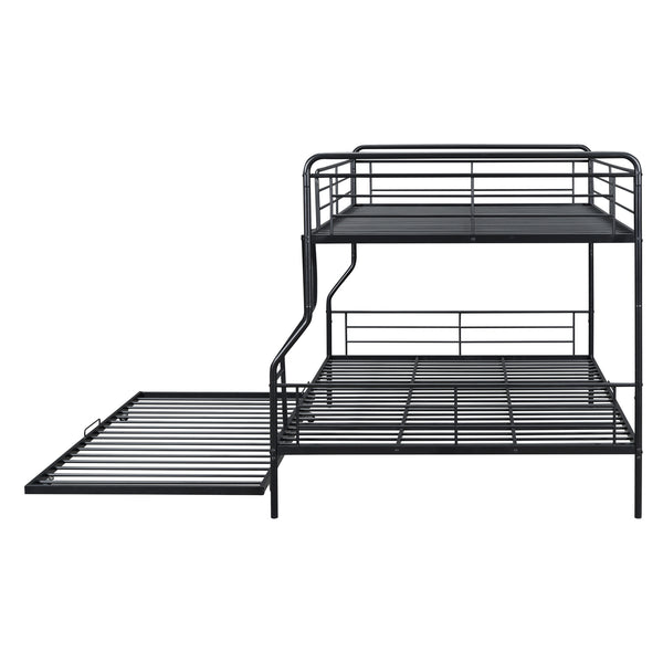 English Elm Full XL Over Queen Metal Bunk Bed with Twin Trundle, Chrome-Finish Iron Frame, Sturdy Space-Saver Black SF000026AAB