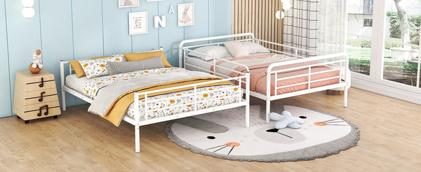 English Elm Full Full XL Over Queen Metal Bunk Bed with Chrome-Finish Iron Frame, Sturdy Space-Saving Design for Teens and Guests White SF000025AAK