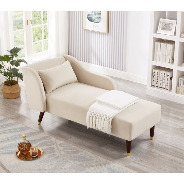 English Elm Modern Chaise Lounge Velvet Upholstery with Solid Wood Frame, Foam Cushion Comfort & Toss Pillow Accents Beige W1097124938