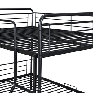 English Elm Full XL Over Queen Metal Bunk Bed with Twin Trundle, Chrome-Finish Iron Frame, Sturdy Space-Saver Black SF000026AAB